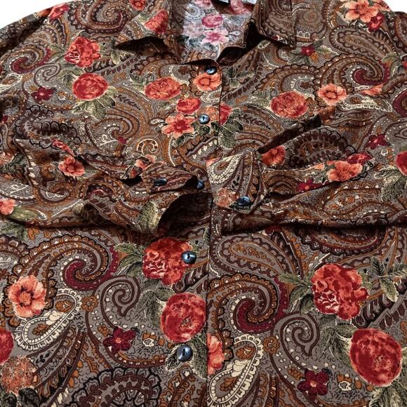 VINTAGE 80s 90s Floral Blouse Tunic Top LG Paisley Romantic Office Career Casual - Picture 6 of 10